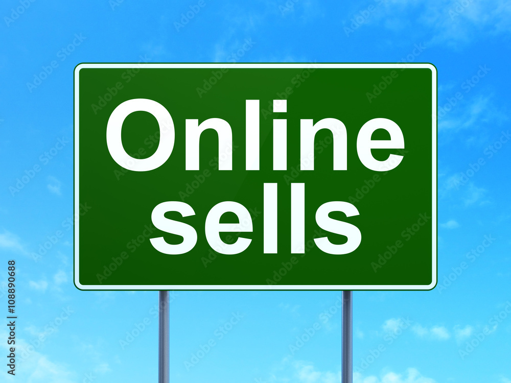 Marketing concept: Online Sells on road sign background Marketing concept: Online Sells on road sign background