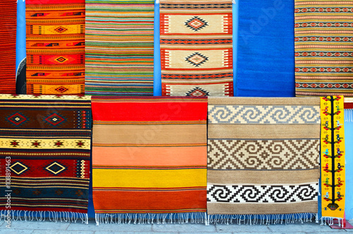 Numerous authentic covers at display at the market in Oaxaca 