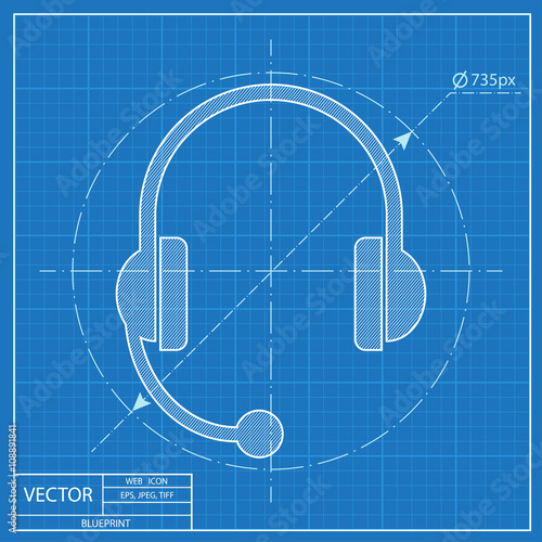 headset icon. Blueprint style
