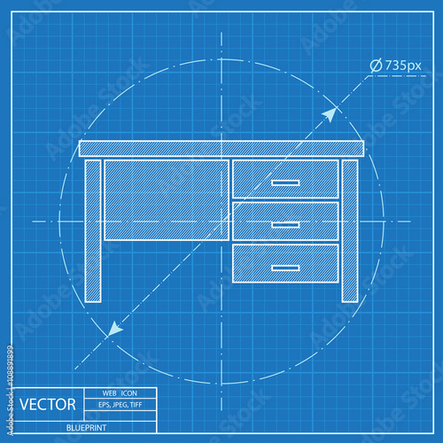 office table icon. Blueprint style