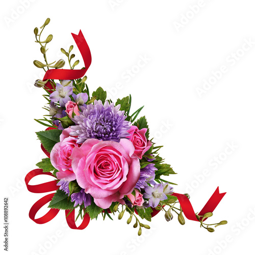 Aster and rose flowers corn...