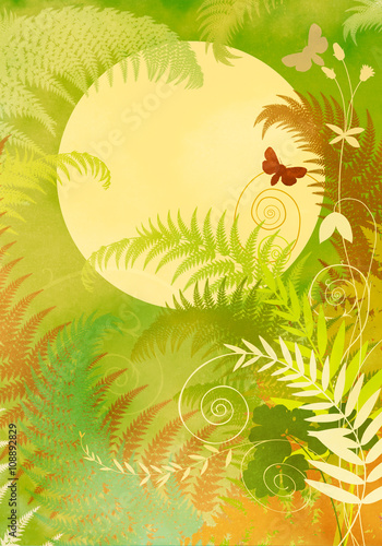 Vertical background with the image of fern and other plants © Elena Zarubina