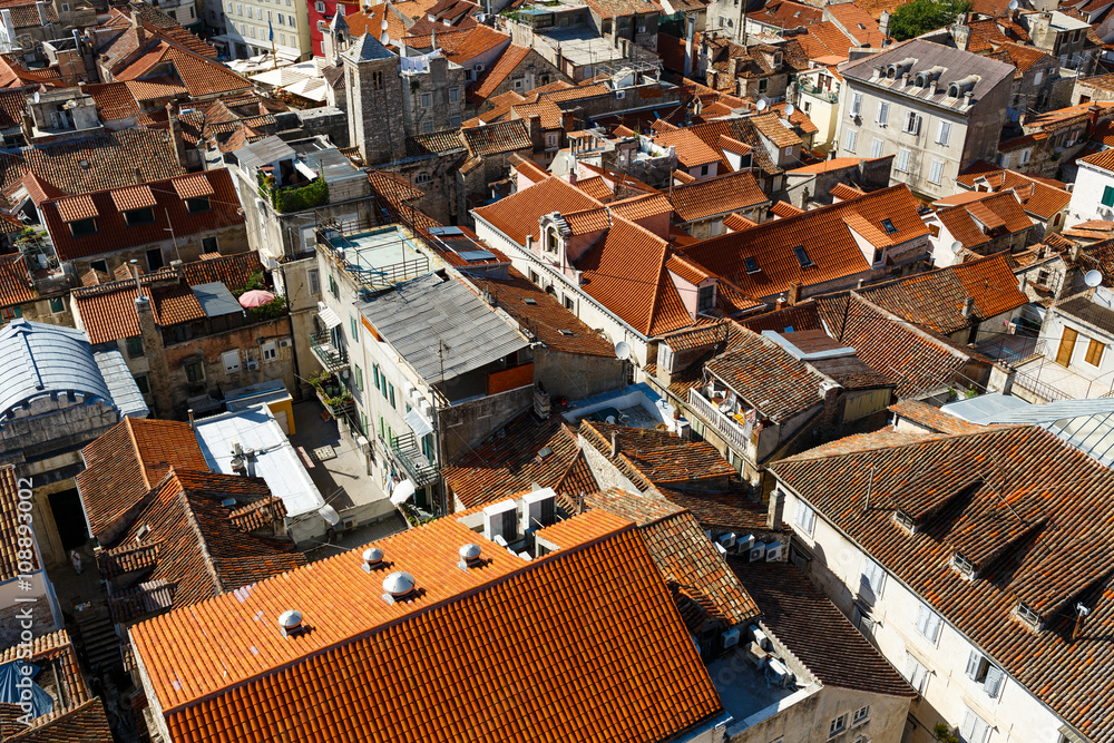 View over the red roofs of houses