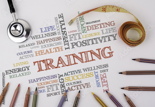 TRAINING word cloud, fitness, sport, health concept photo