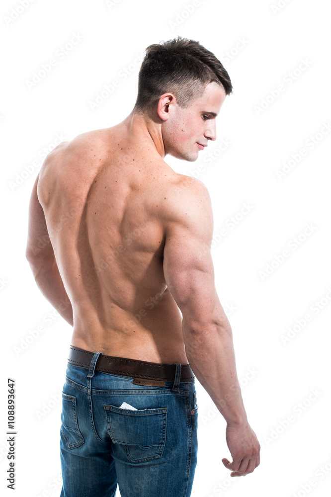 The male back isolated on white background. The male back isolated on white background.