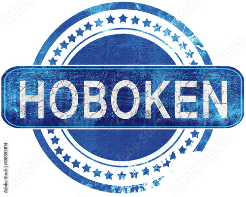 hoboken grunge blue stamp. Isolated on white. photo