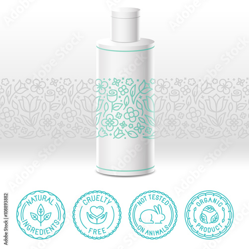 Organic cosmetics label in trendy linear style