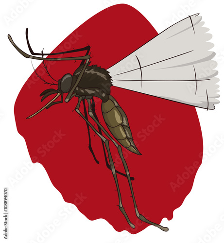 Flying Mosquito Looking for It's Prey to Bite, Vector Illustration