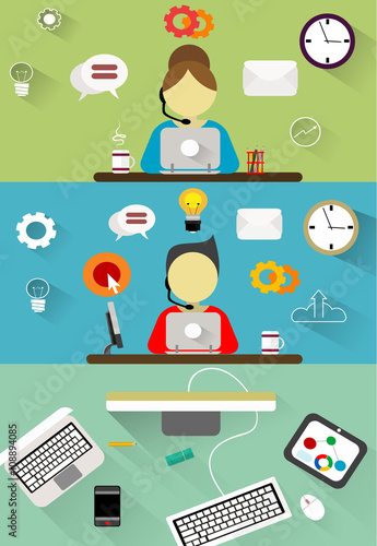 Technical support, customer service flat illustration concepts set. 