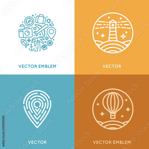 Vector set of logo design template in trendy linear style with i