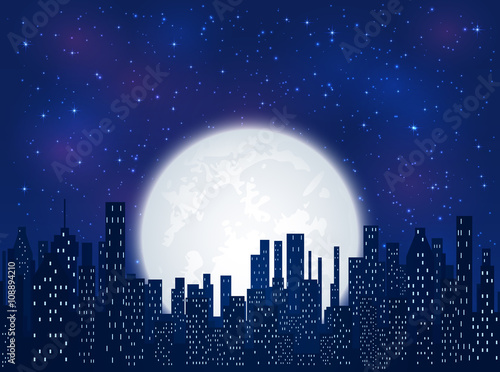 Night city on Moon background