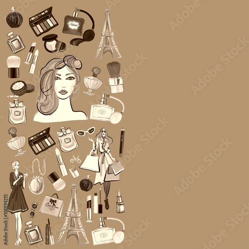 Banner with seamless  pattern Cosmetics