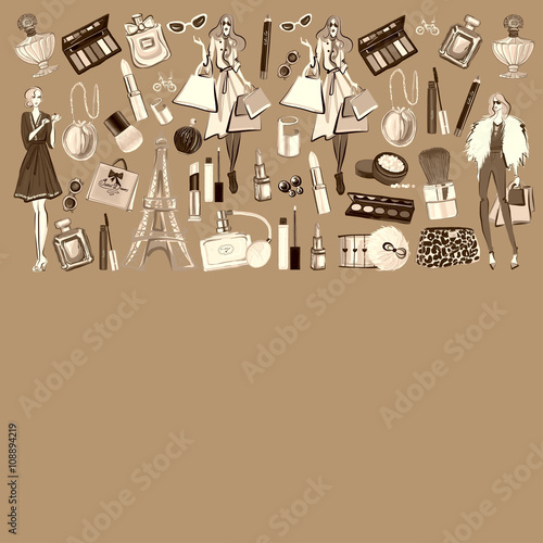 Banner with seamless  pattern Cosmetics