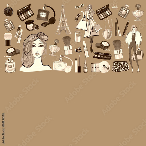 Banner with seamless  pattern Cosmetics