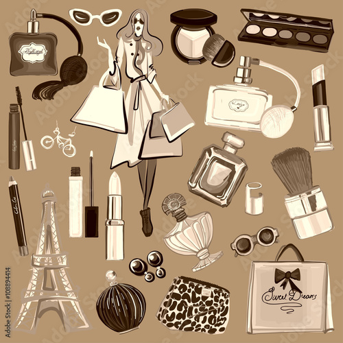 Banner with seamless  pattern Cosmetics