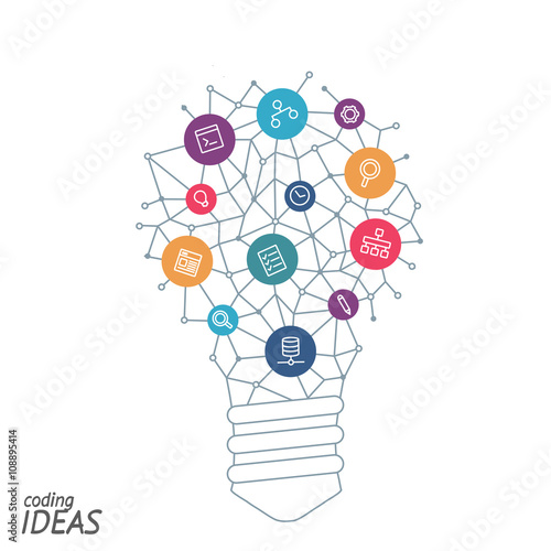 Light bulb with icons in flat style