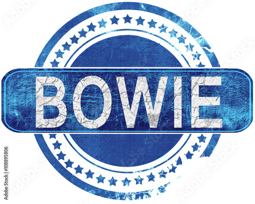 bowie grunge blue stamp. Isolated on white.