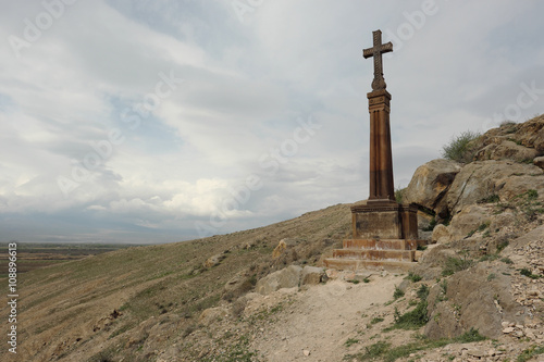 Christian cross near ancient monastery Khor Virap