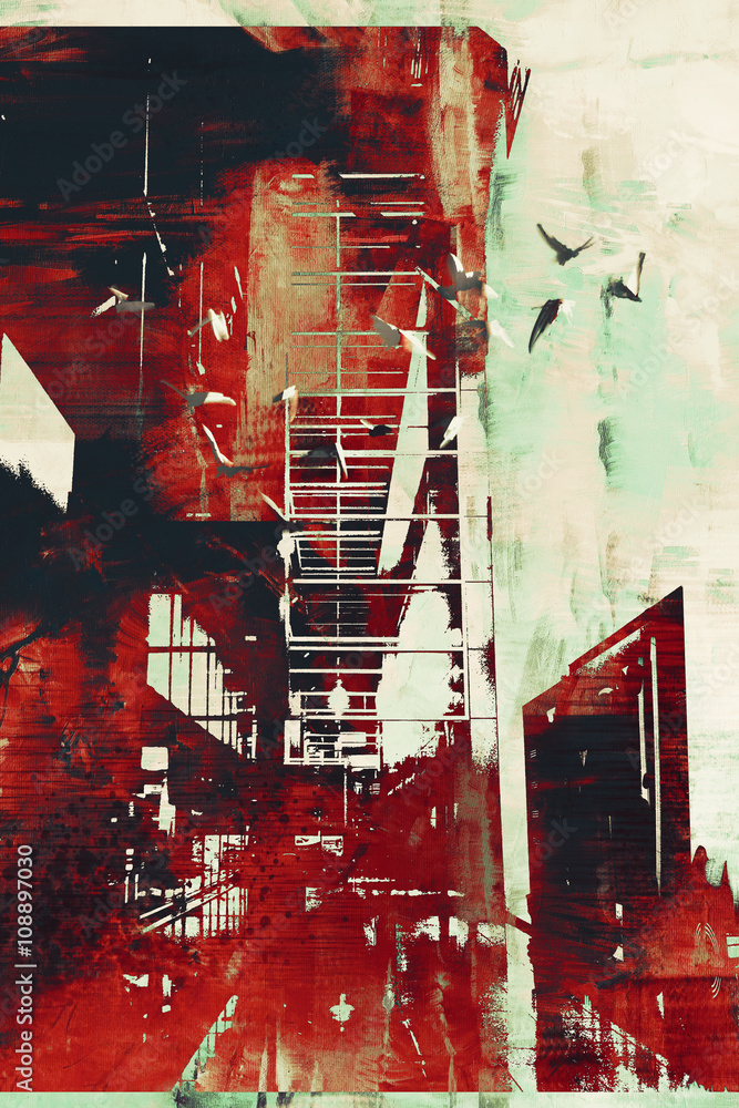 Obraz premium abstract architecture with red grunge texture,illustration digital art