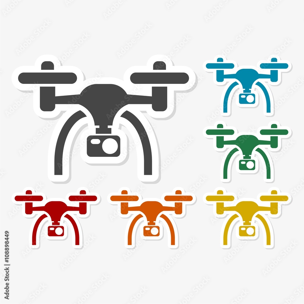 Multicolored paper stickers - Quadrocopter-drone icon Multicolored paper stickers - Quadrocopter-drone icon