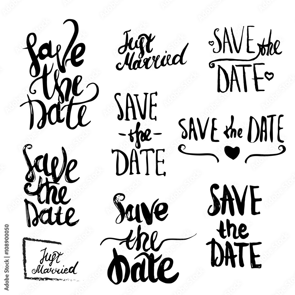 Plakat Vector Save The Date lettering Isolated for greeting cards.