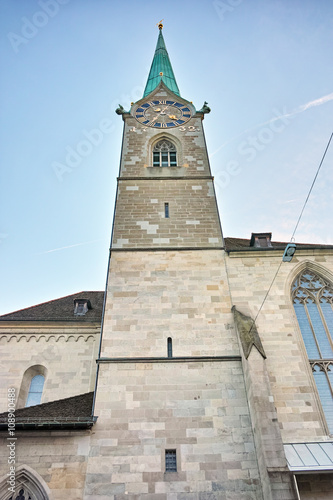 Bell Tower of Fraumunster Church, city of Zurich, Switzerland photo