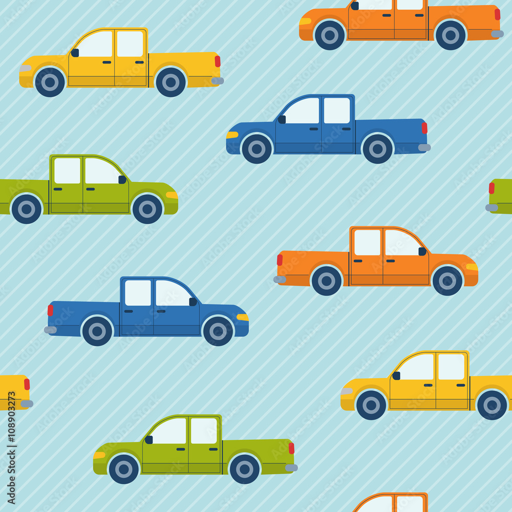 Seamless pattern with pickup cars