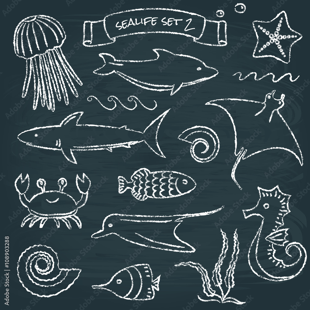 Naklejka premium Sealife chalkboard set 2