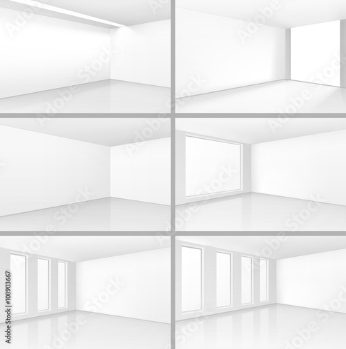 Vector White Room Interiors Set with Empty Wall Background