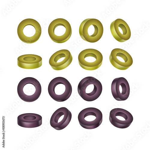 Vector Set of Black and Green Sliced Olives Isolated