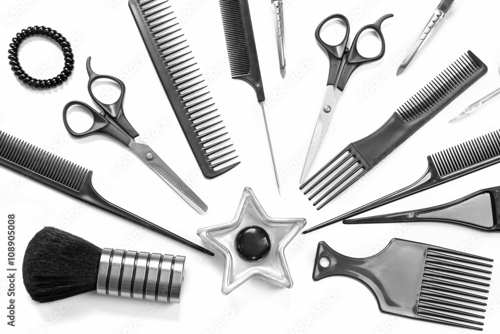 Barber set with tools, isolated on white