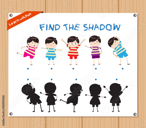Find the Shadow Educational Activity Task for Preschool Children with funny kids