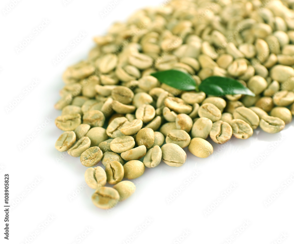 Green coffee beans on white background Green coffee beans on white background