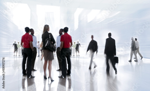 group of people in the lobby business center