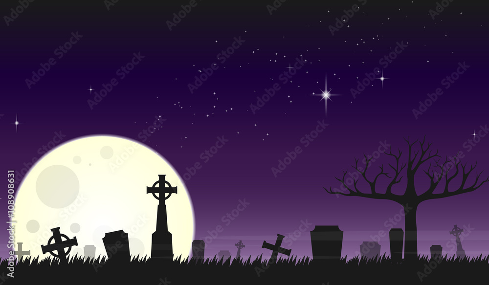 halloween tomb withthe big moon night
