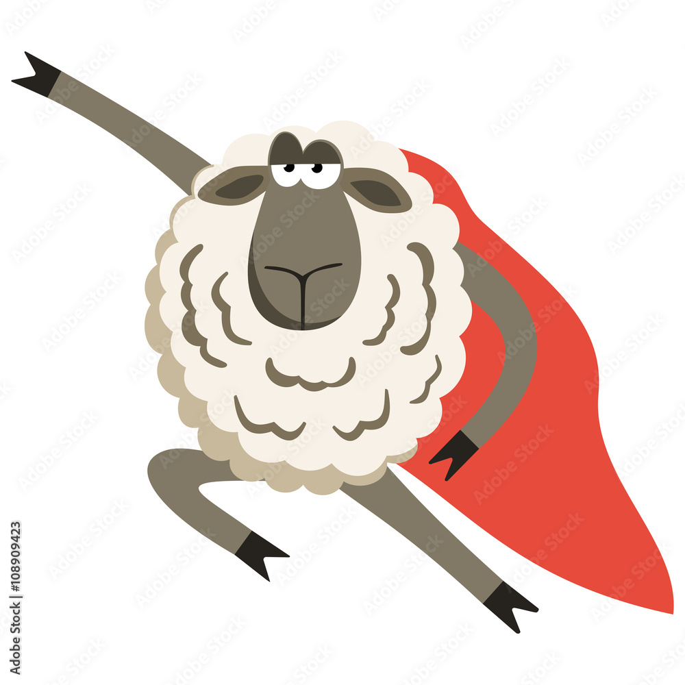 Fototapeta premium Stubborn Lamb superhero with red cloak. Vector