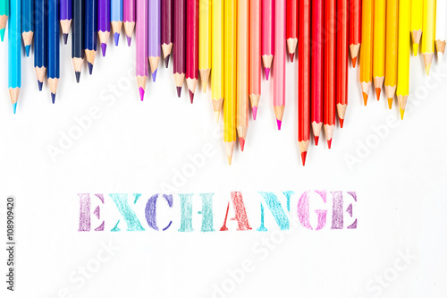 Exchange drawing by colour pencils