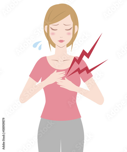 young woman who have a pain of chest, illustration like handwriting
