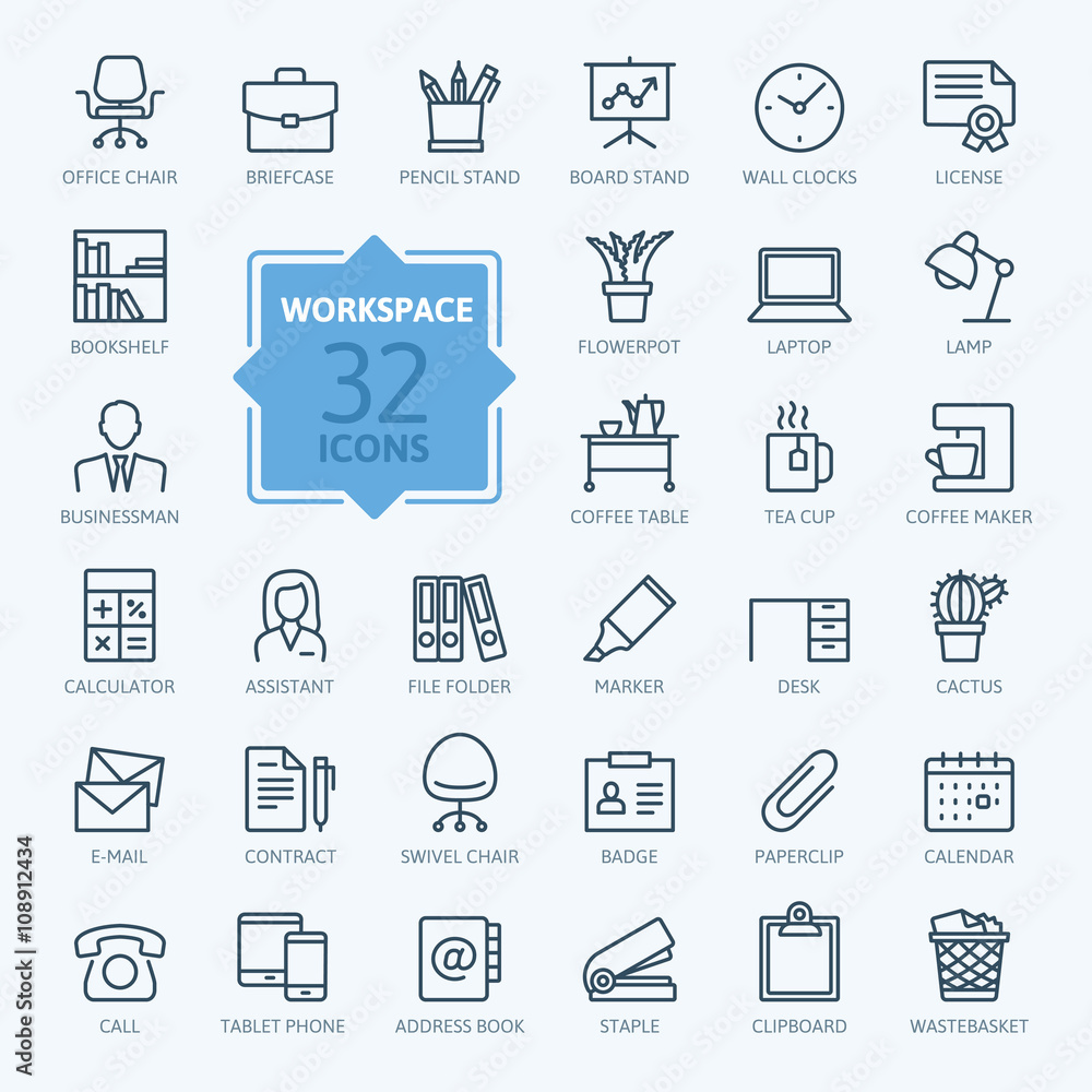 Outline web icon set - office workspace Outline web icon set - office workspace