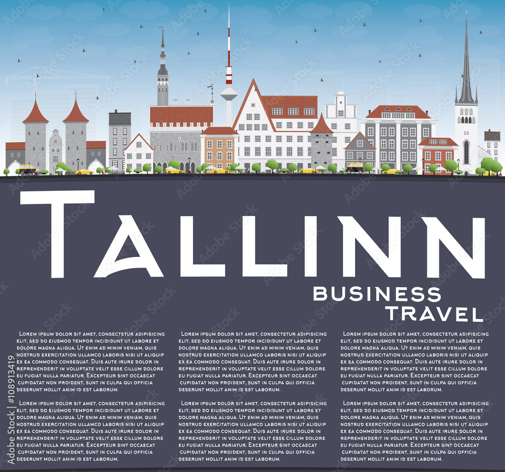 Tallinn Skyline with Gray Buildings, Blue Sky and Copy Space.