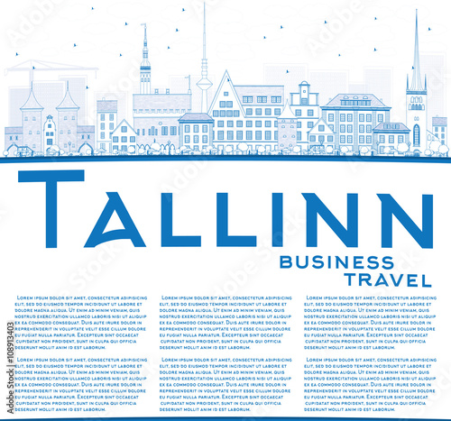 Photos Outline Tallinn Skyline with Blue Buildings and Copy Space.