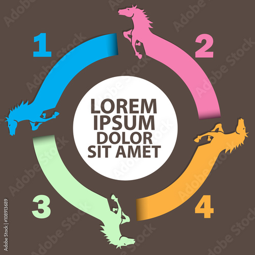 Charts of  Color Horse on Line up Around circle for your theory , add text to complete. Vector style