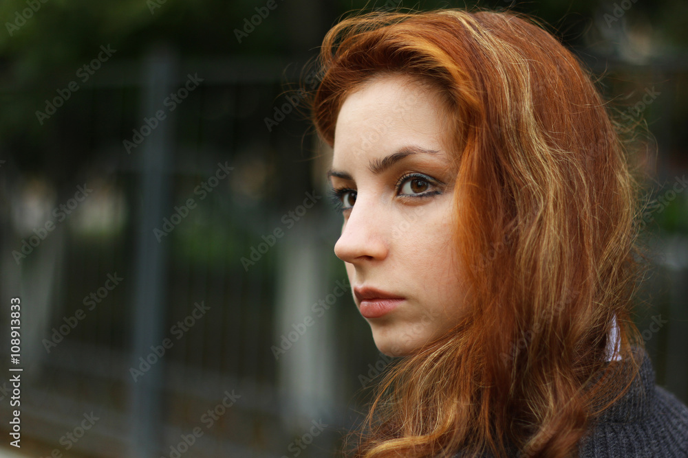 red-haired girl in autumn jacket red-haired girl in autumn jacket