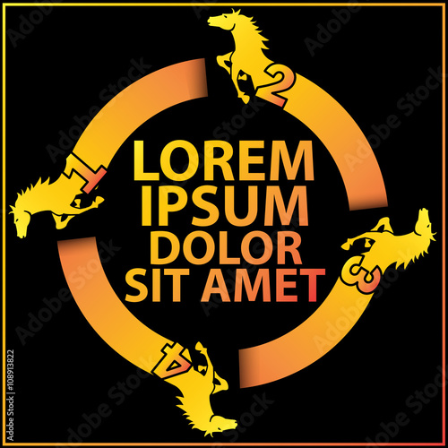 graphic of Horse on Line up Around circle for your theory , add text to complete. Vector style