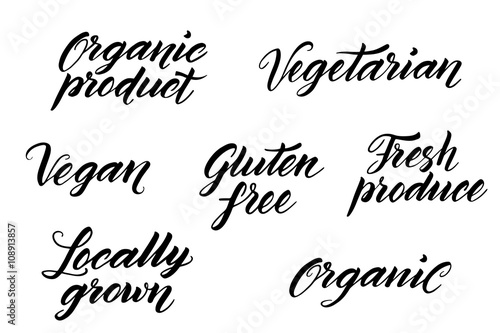 Hand drawn healthy food letterings. Label, logo template