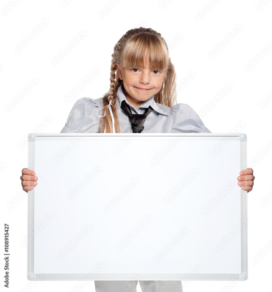 Little girl with white blank Little girl with white blank
