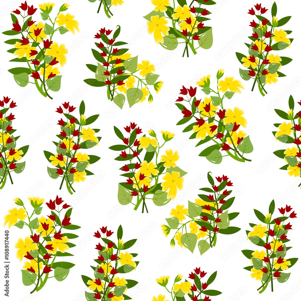 Pattern buttercups and red bellflowers