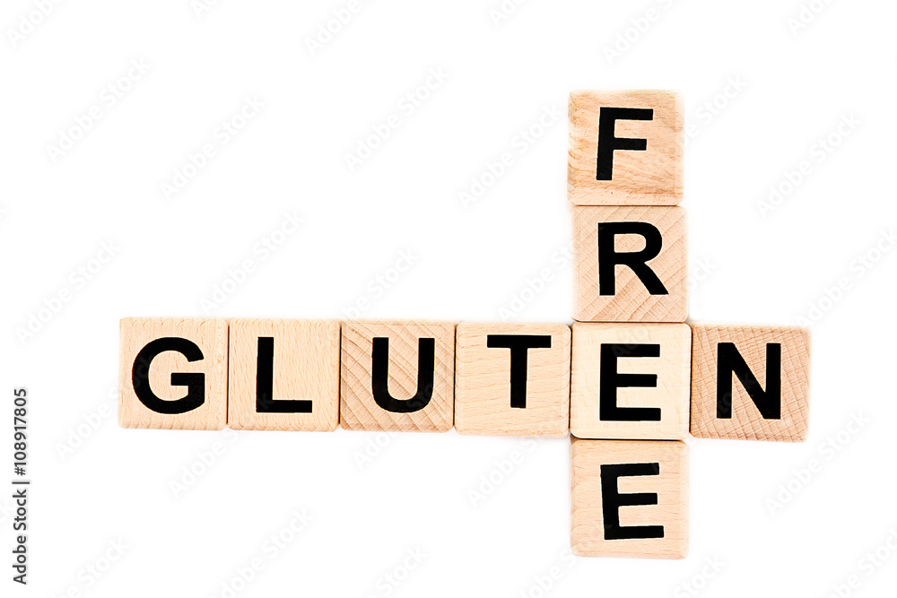 Gluten-free diet concept. Wooden cubes isolated on white Gluten-free diet concept. Wooden cubes isolated on white
