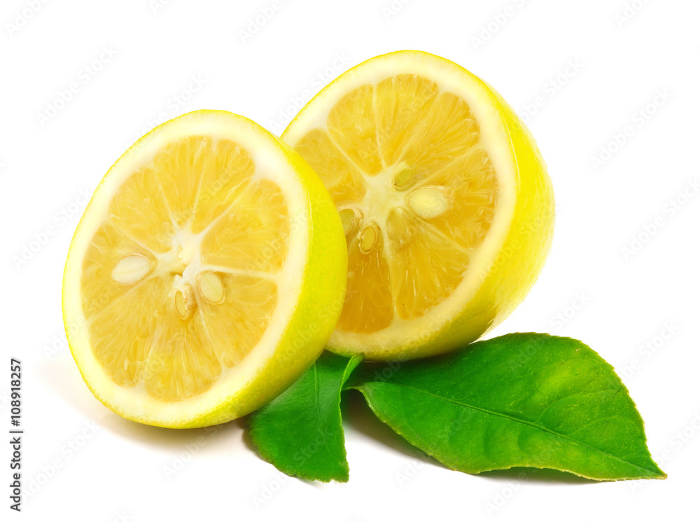 Lemon with leaf isolated on white. Best quality studio photo. Lemon with leaf isolated on white. Best quality studio photo.