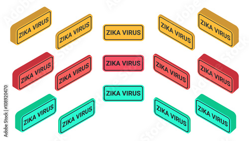 Zika Virus alert message in red, orange, yellow shape.